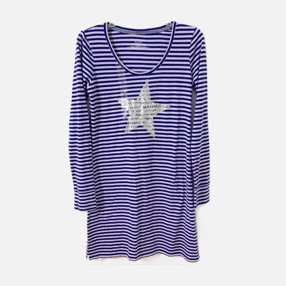 NWOT Victoria’s Secret Striped Long Sleeve Scoop Neck Night Shirt Side Slits 🟪